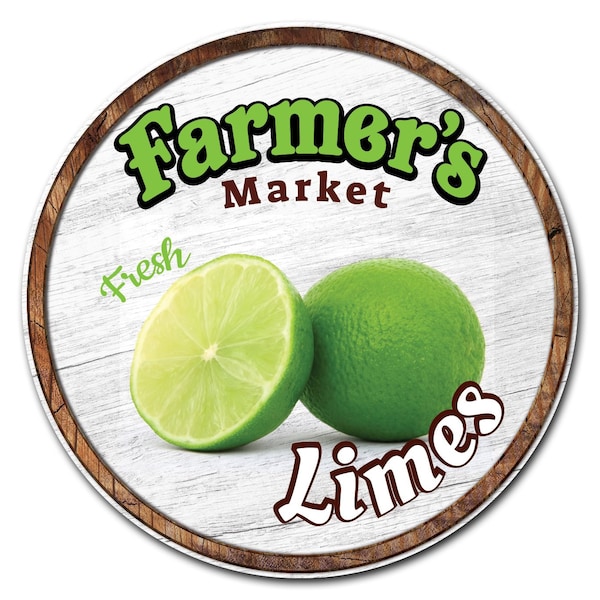 Corrugated Plastic Sign With Stakes 24in Circular-Farmers Market Limes, C-24-CIR-WS-Limes